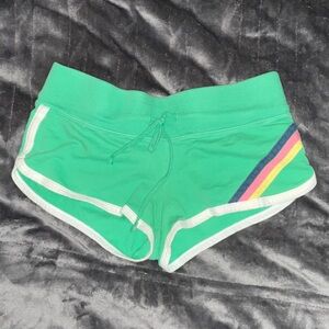 Y2K Vintage Hollister Green Micro Sweat Shorts with Multicolor Stripe XS
